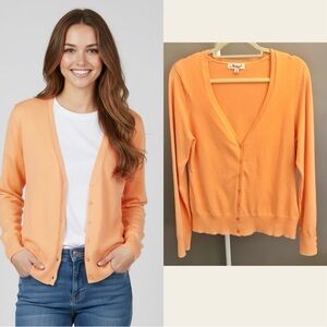 Vintage Jessica Sport Pastel Orange Relaxed Fit Button Down V Neck Cardigan.